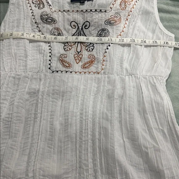 Mystique Boutique White Blouse with Black and Orange Embroidery size L boho - Picture 11 of 11